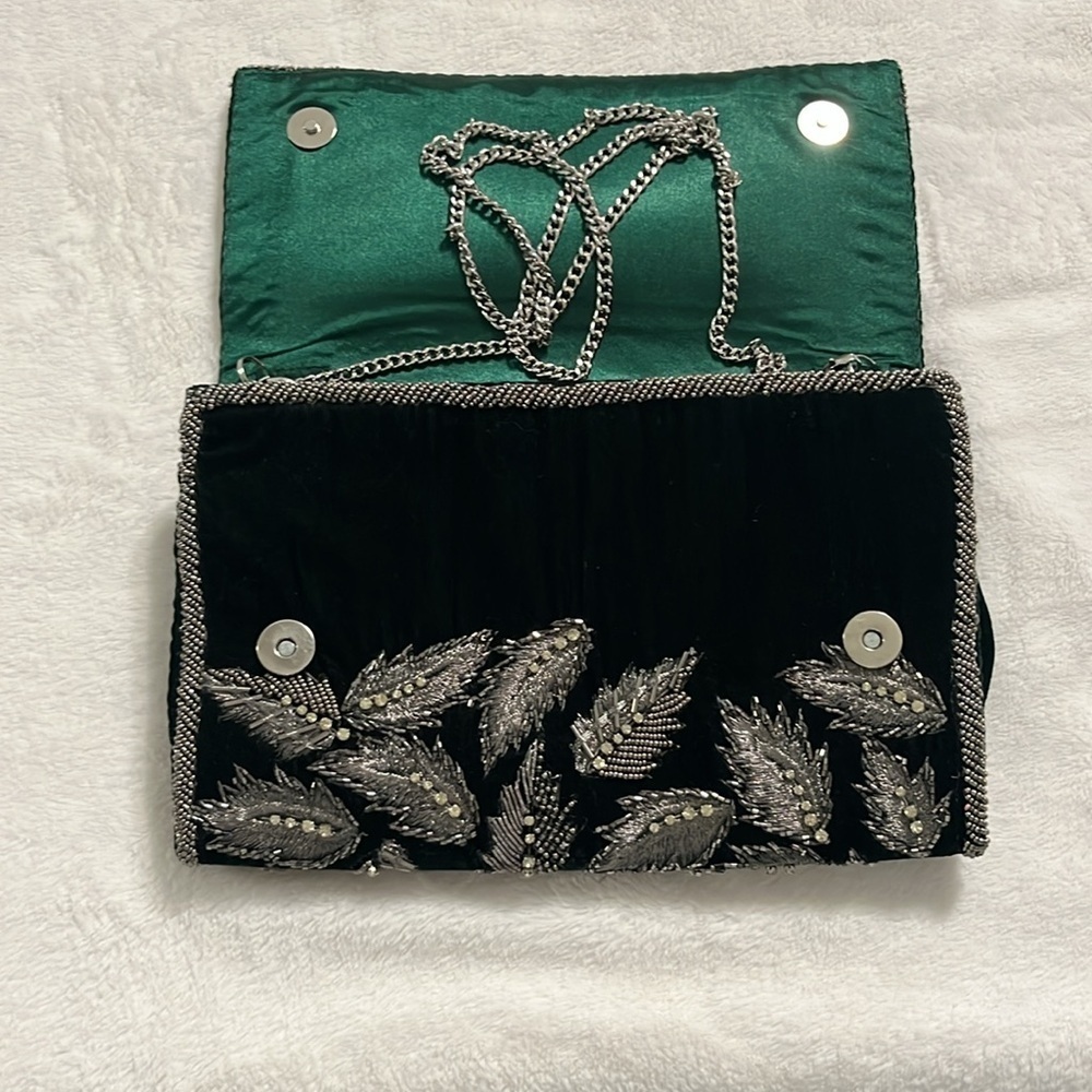 Anthropology, Elegant dark green and Silver Clutch - Picture 3 of 8